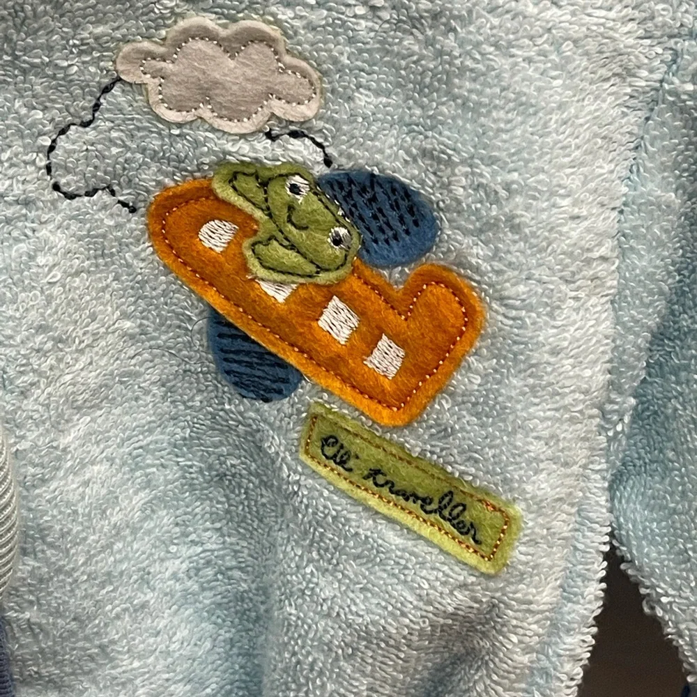 Little Me Blue Hooded Baby Bathrobe & Booties Set 0-9M Frog NWT